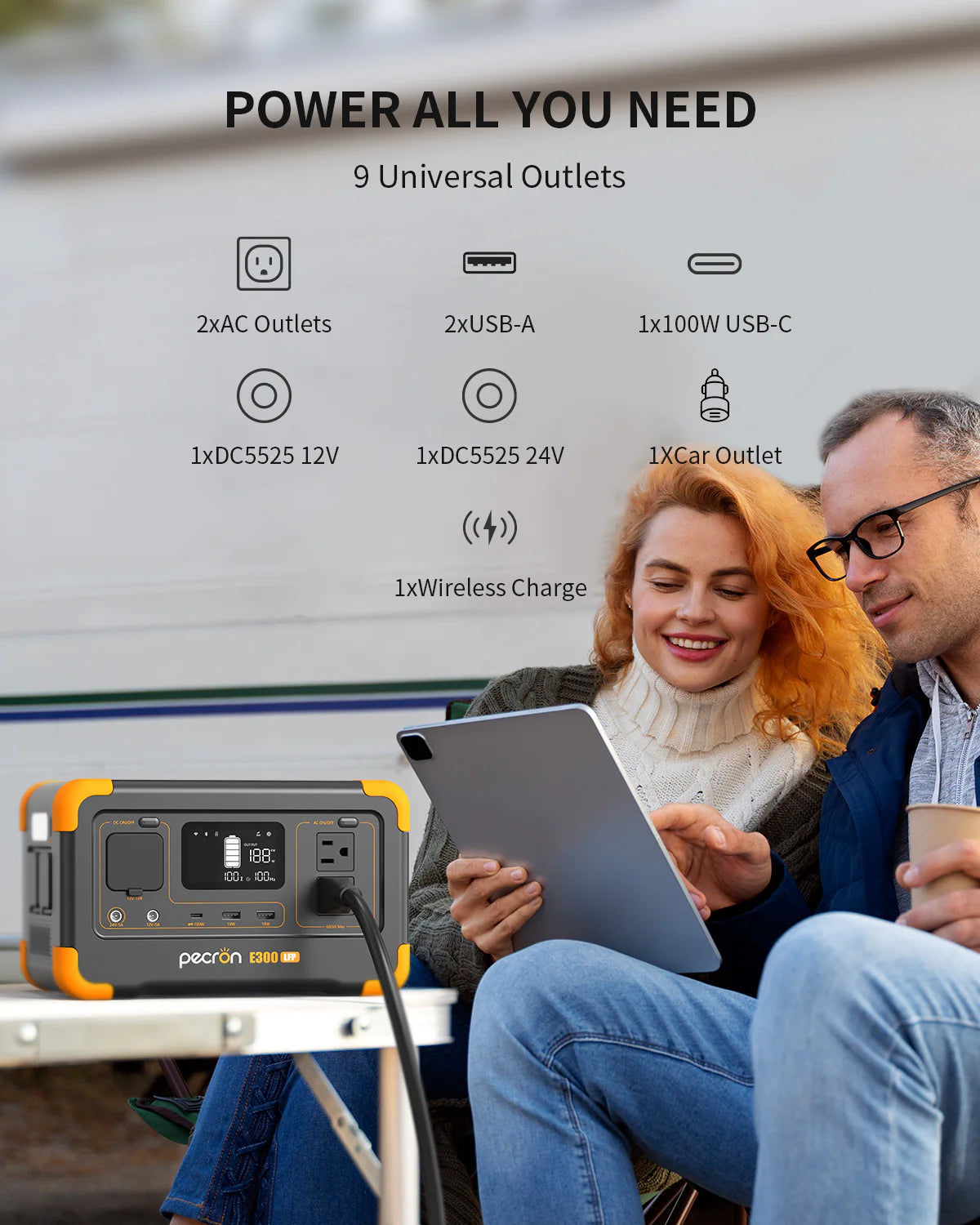 Pecron E300LFP Portable Power Station(UPS) 600W/288Wh LiFePo4 Portable power bank, 220V power bank, 2 year warranty