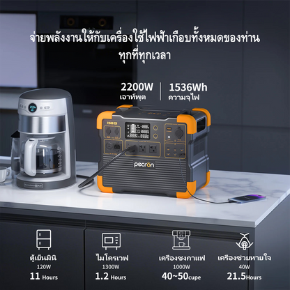 PECRON E1500LFP สถานีพลังงานแบบพกพาขยายได้ 2200W 1536Wh