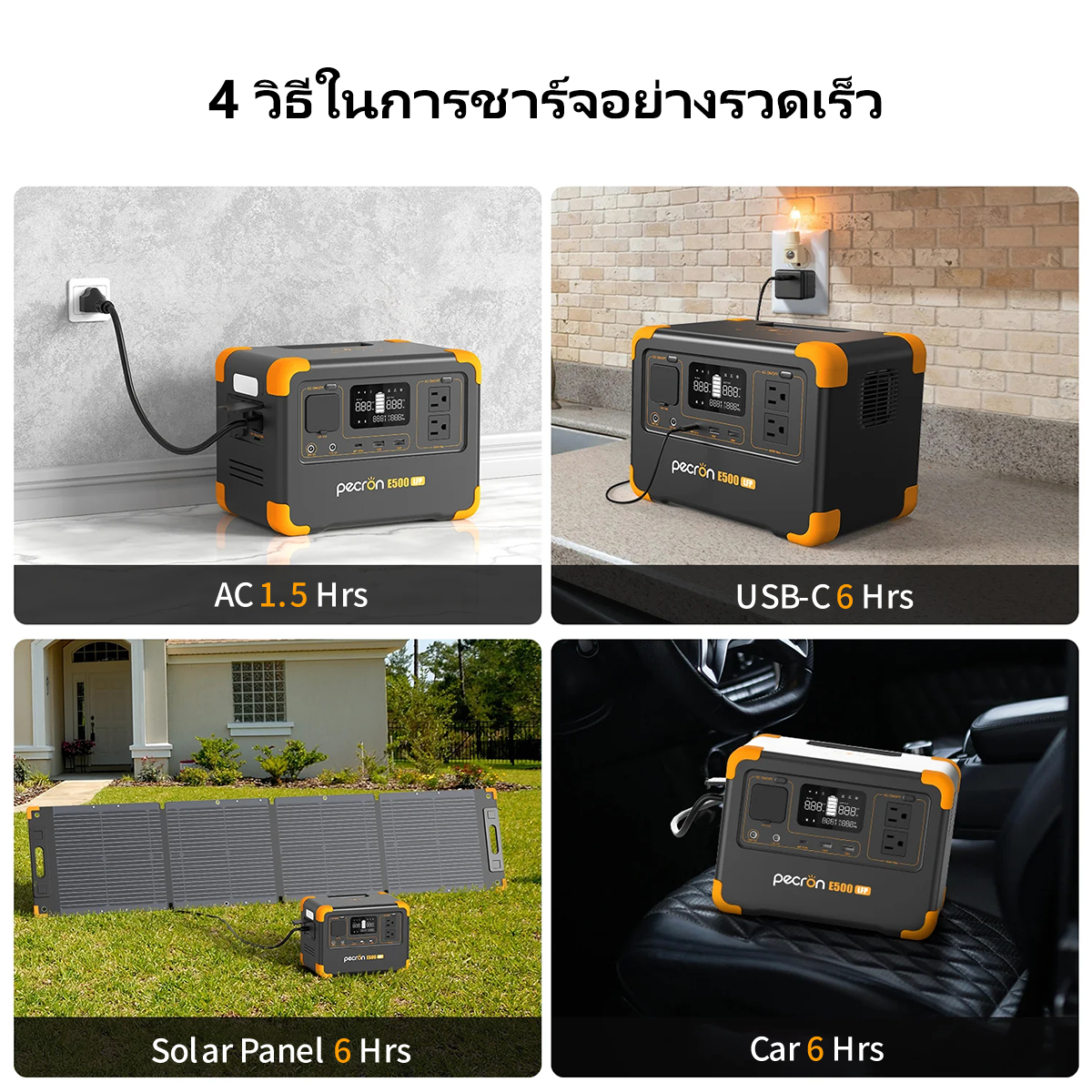 เครื่องจ่ายไฟแบบพกพา PECRON E500LFP 600W 576Wh