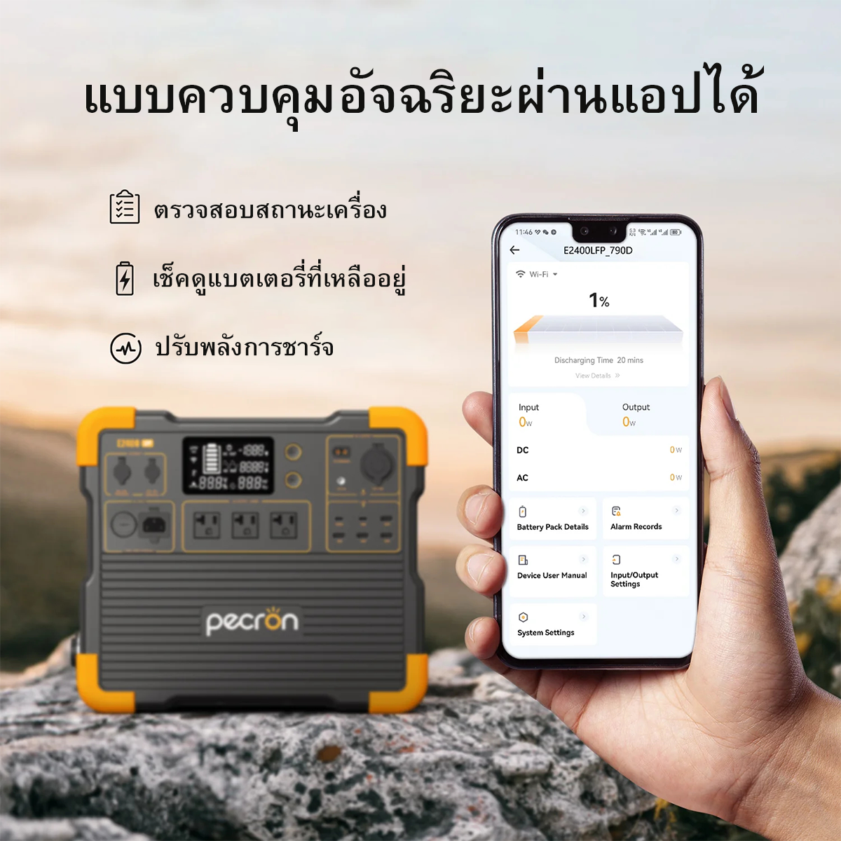 เครื่องผลิตไฟฟ้าแบบพกพา PECRON E2400LFP 2400W 2048Wh