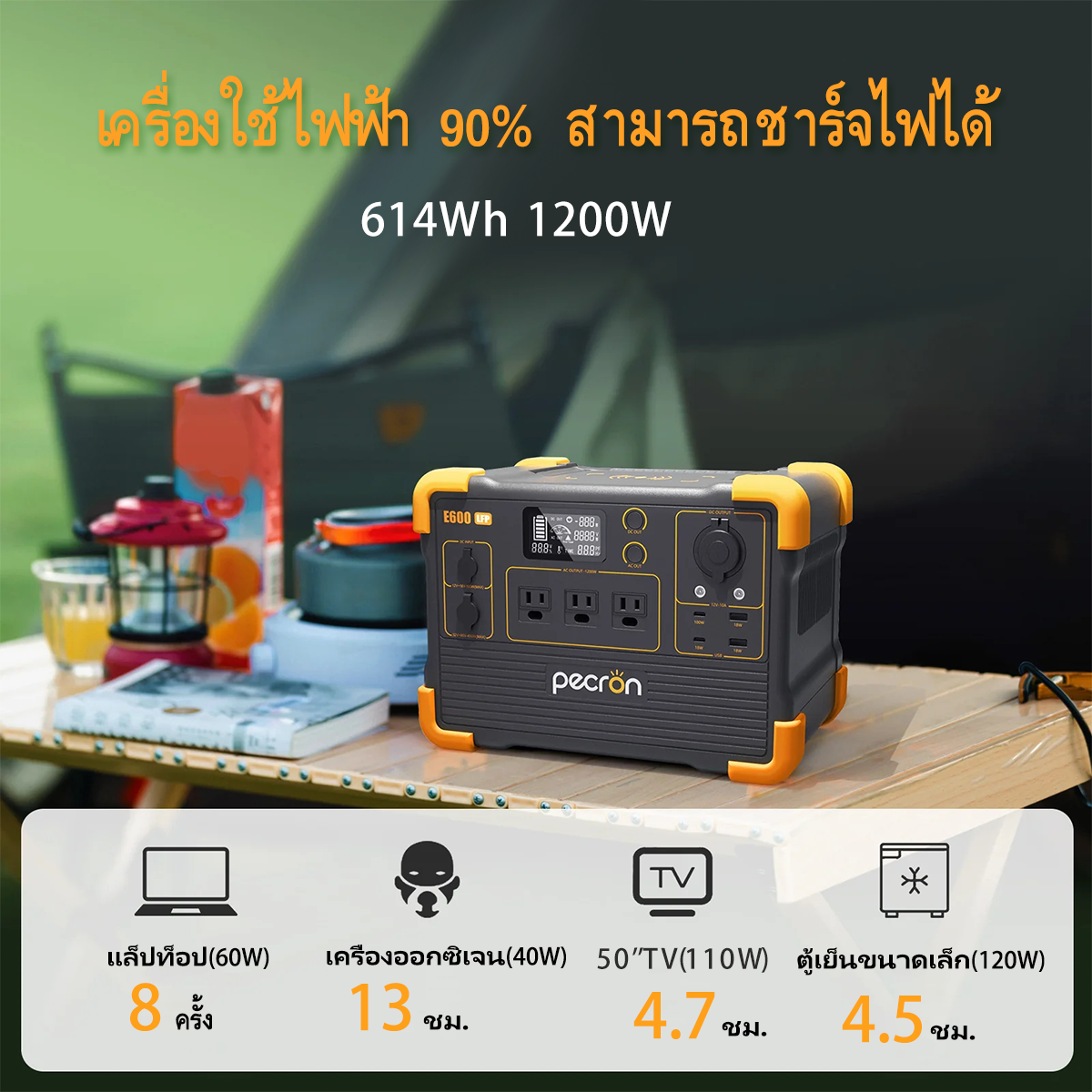สถานีพลังงานแบบพกพา PECRON E600LFP 1,200 วัตต์ 614 วัตต์ชั่วโมง LiFePo4