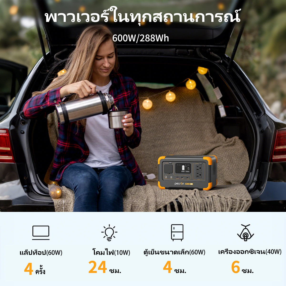 Pecron E300LFP Portable Power Station(UPS) 600W/288Wh LiFePo4 แบตสำรองพกพา แบตสำรองไฟ 220V รับประกัน 2 ปี