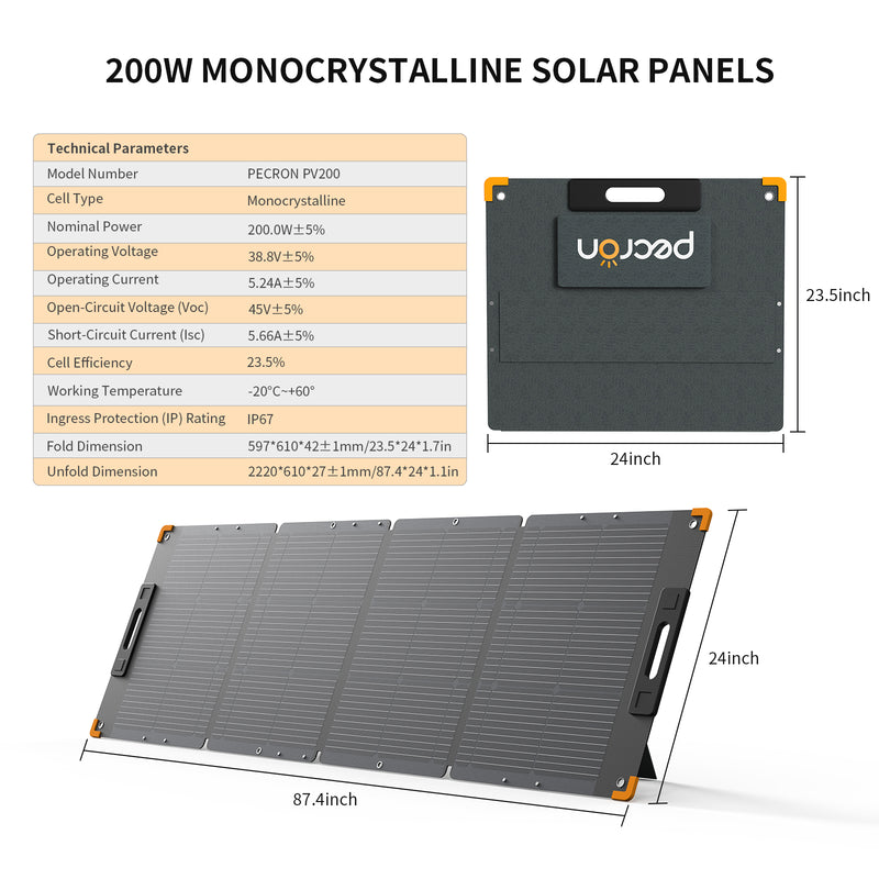 Portable solar panel PECRON PV200 200W waterproof IP67